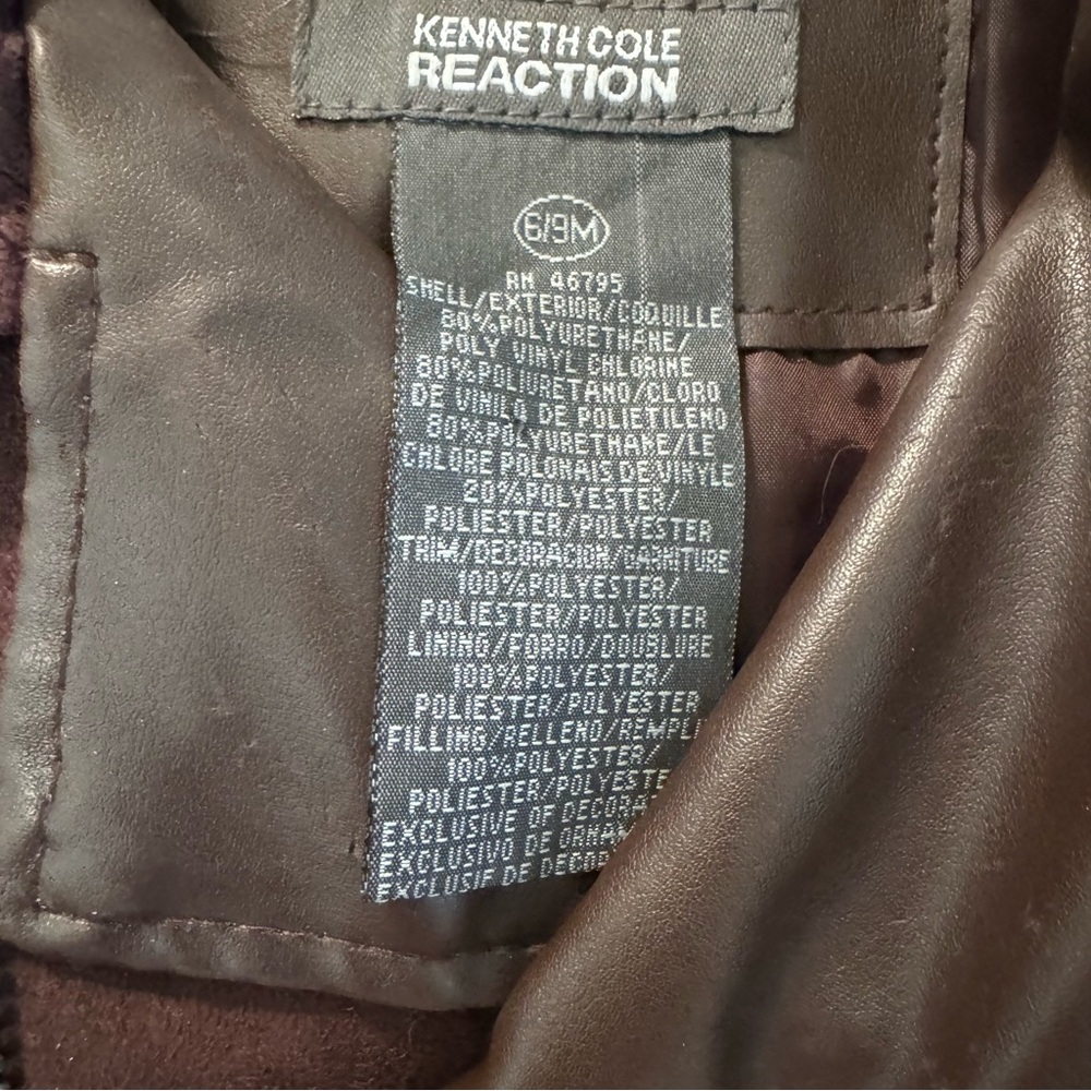 Kenneth Cole Reaction Baby Boys 6/9M Chocolate Brown Faux Leather Moto Jacket - Picture 3 of 3